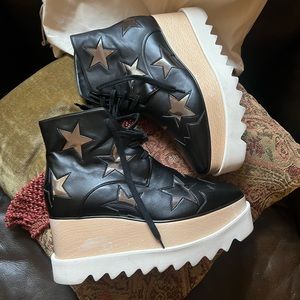 Stella McCartney Vegetarian Leather Patterned Lace-Up Boots Size 5.5